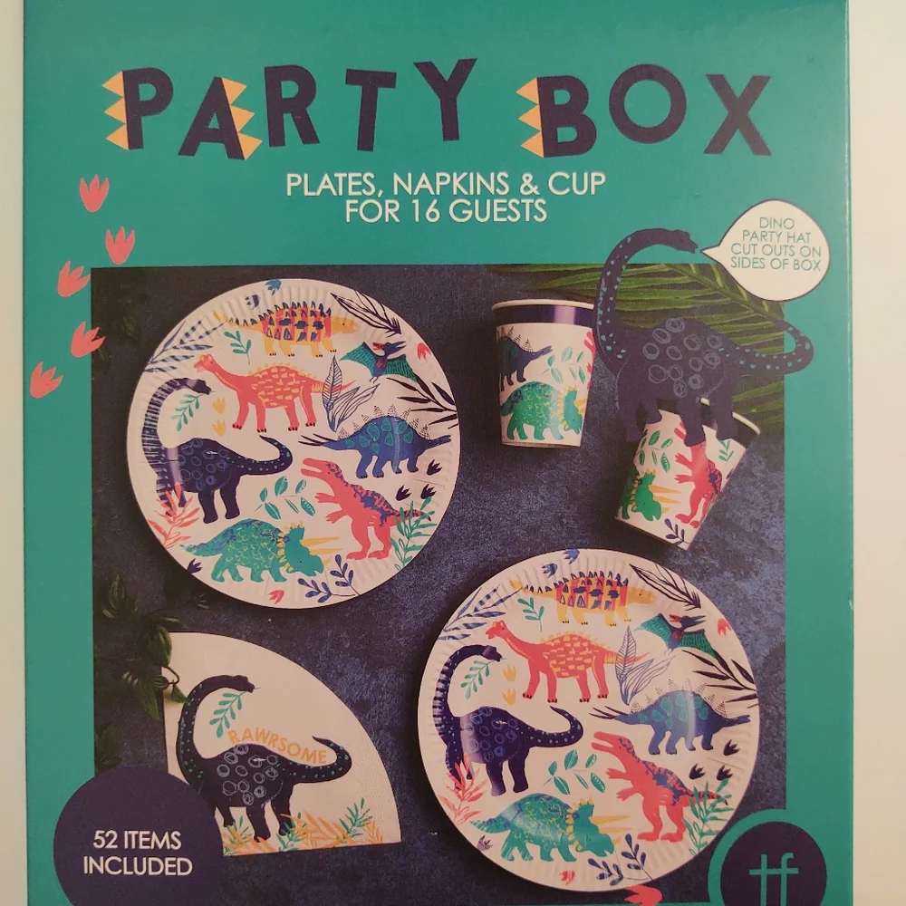 🎁Dinosaur Party Box Kit - Plates, Napkins & Cups for 16 Guests